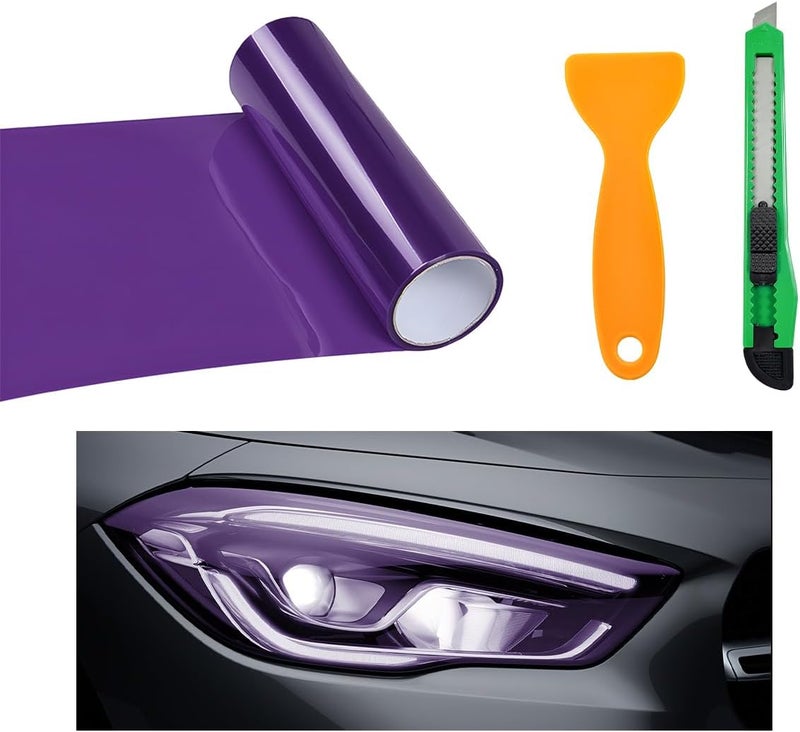 Wevdn Car Light Tint Film, 46.8" × 11.8" Extra-Wide Waterproof Headlight Taillight Tint Wrap Roll, Self Adhesive Film Sticker Sheet for Car Headlight Tail Lights with Squeegee+Cutter (Purple) - Image 1